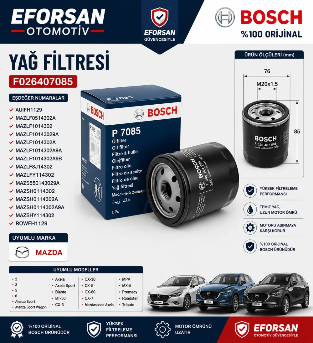 Yağ Filtresi Mazda Uyumlu F026407085