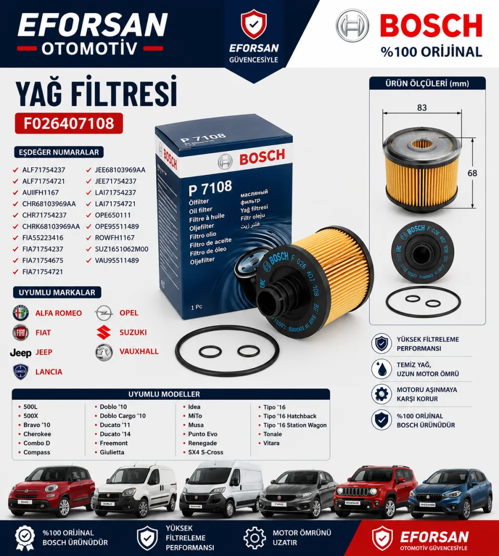 Bosch F026407108 Yağ Filtresi (1.6-2.0 Dizel Uyumlu) F026407108