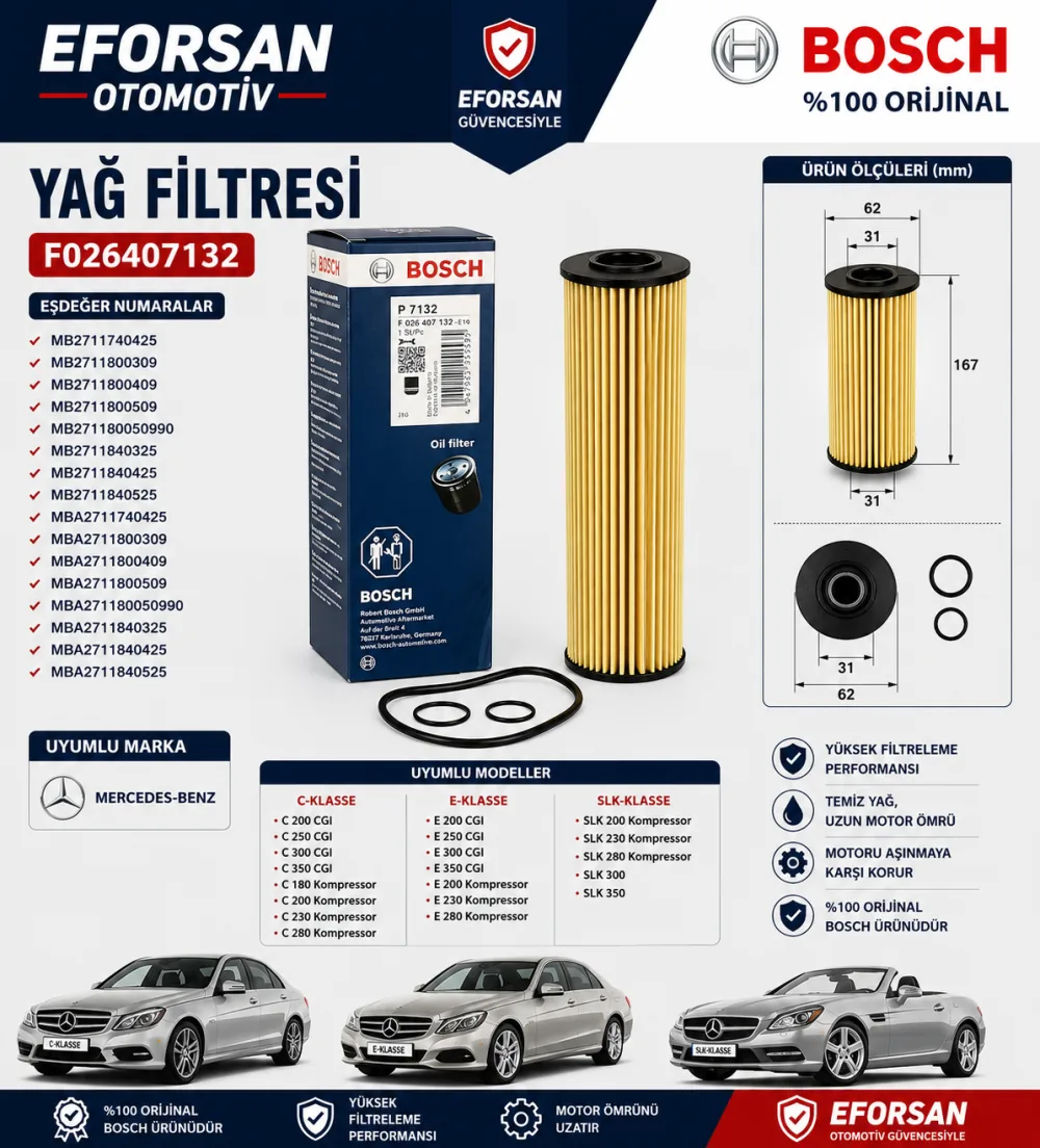 Yağ Filtresi Mercedes Uyumlu F026407132