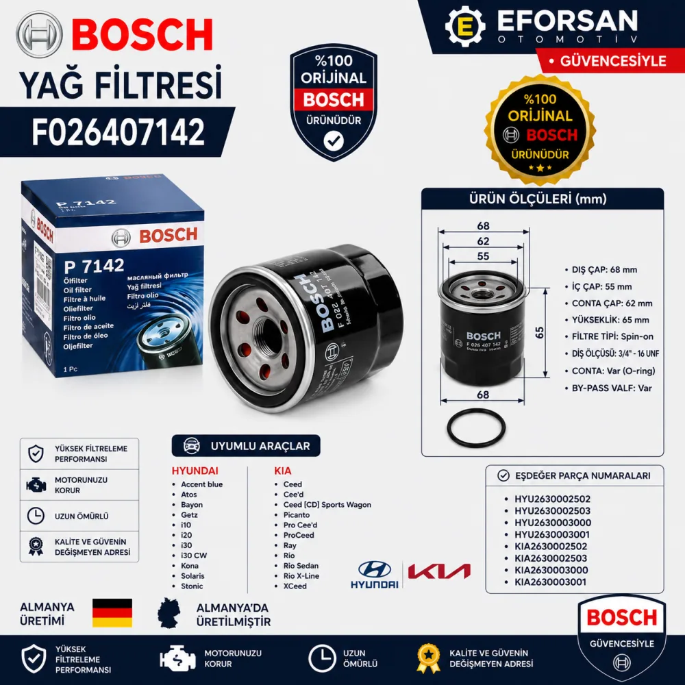 Yağ Filtresi Kia Uyumlu F026407142