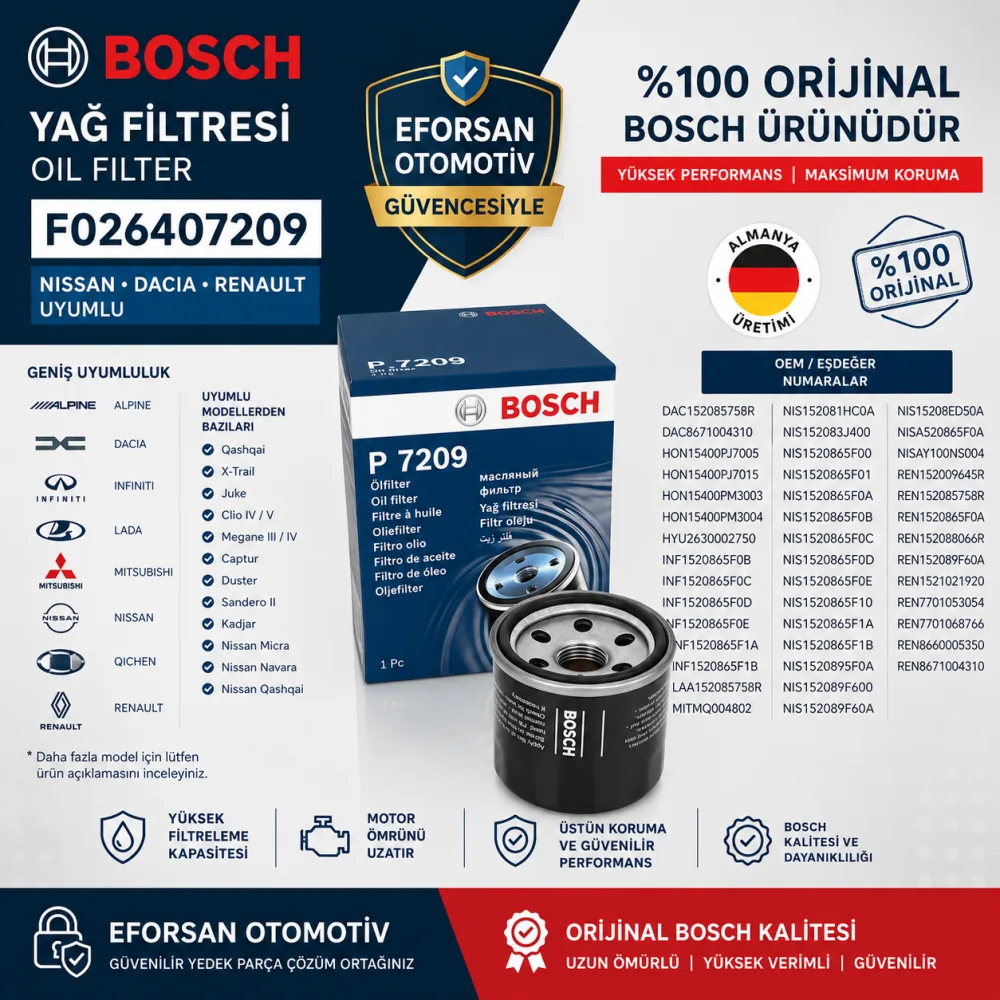 Yağ Filtresi Nissan Dacia Uyumlu F026407209