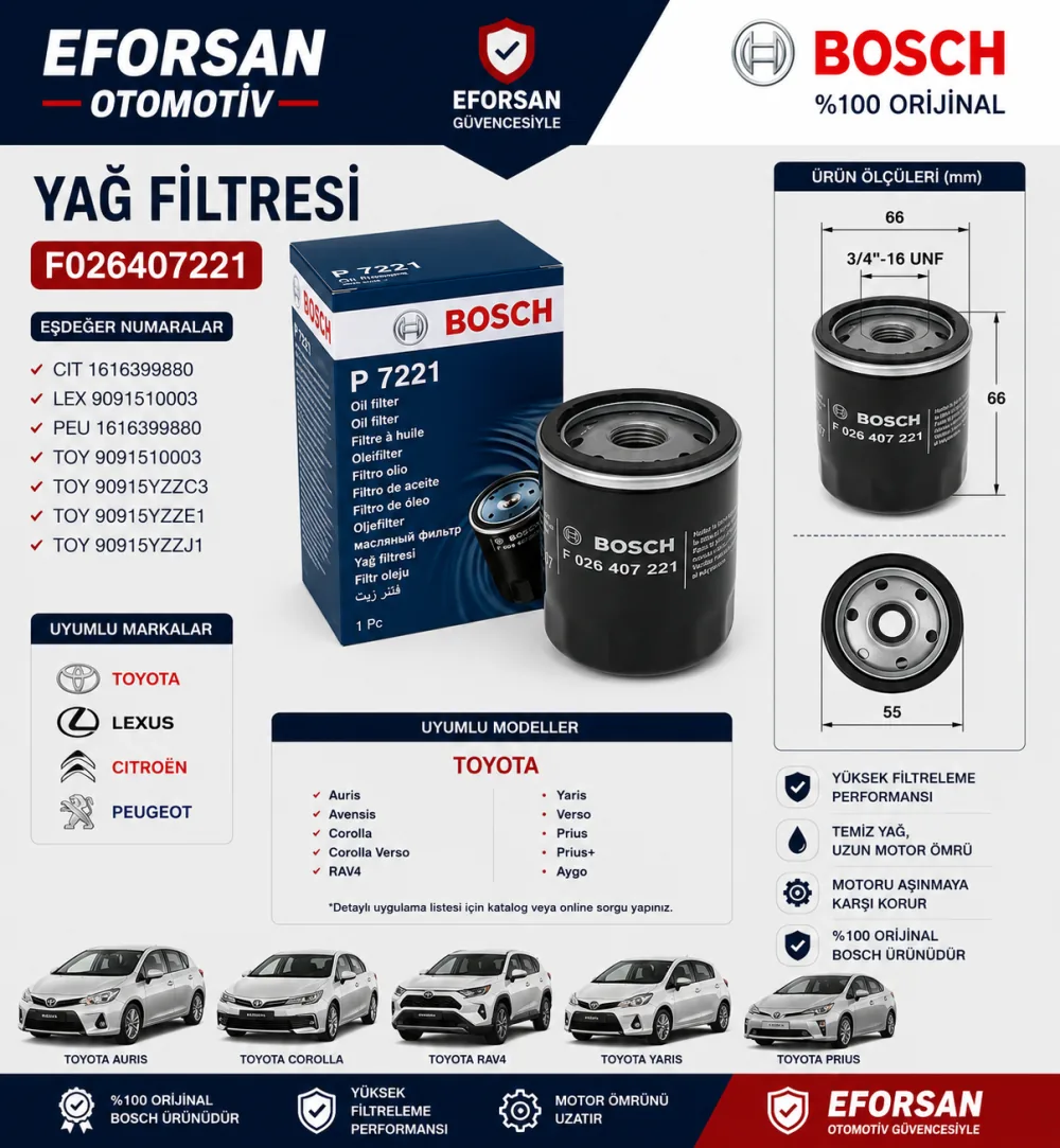 Yağ Filtresi Toyota Uyumlu F026407221
