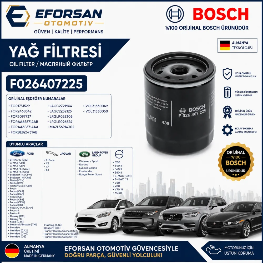 Yağ Filtresi Land Rover Volvo Uyumlu F026407225