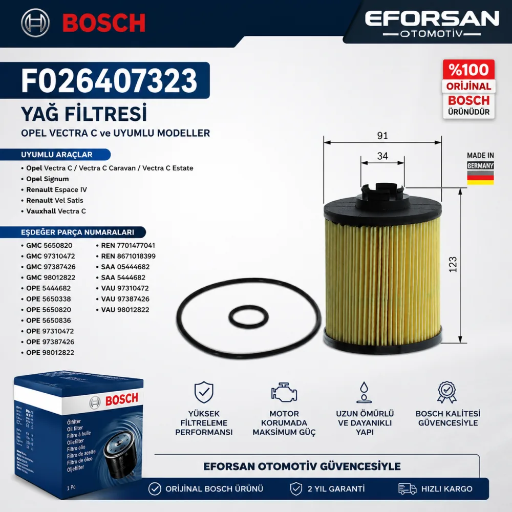 Yağ Filtresi Opel Uyumlu F026407323